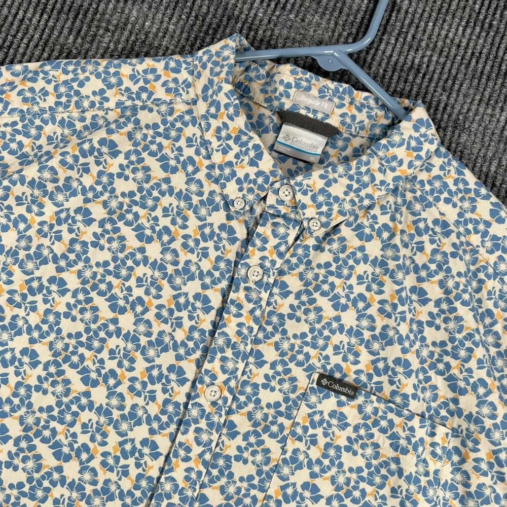 Columbia Shirt Mens XL Extra Large Blue‎ Floral Short Sleeve Button Down Outdoor